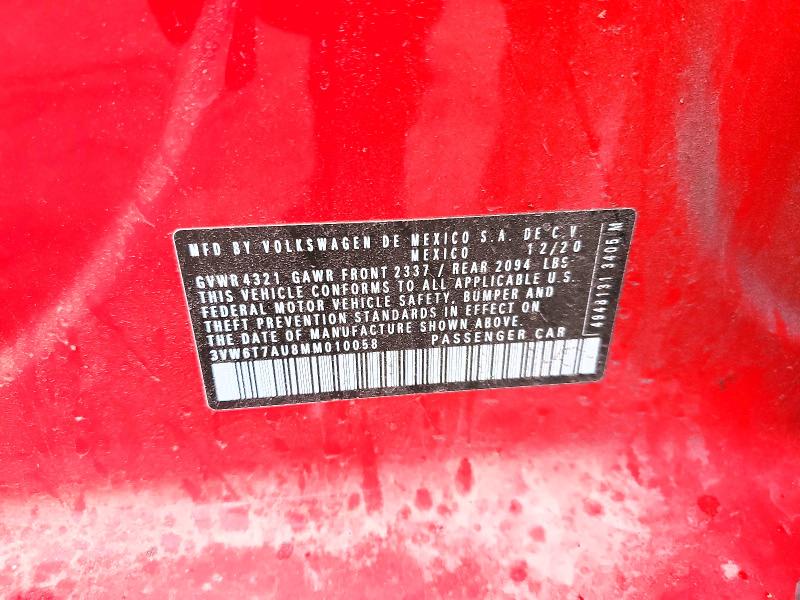 2021 Volkswagen Gti მანქანა იყიდება აუქციონზე, vin: 3VW6T7AU8MM010058, აუქციონის ნომერი: 47958576