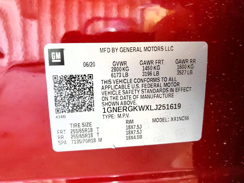 47249706 :رقم المزاد ، 1GNERGKWXLJ251619 vin ، 2020 Chevrolet Traverse مزاد بيع