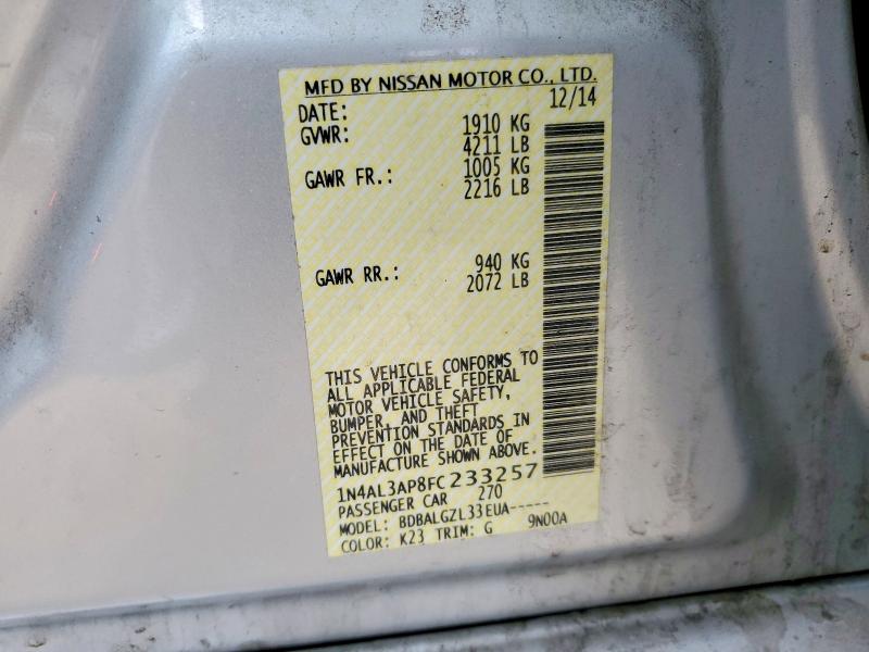 2015 Nissan Altima მანქანა იყიდება აუქციონზე, vin: 1N4AL3AP8FC233257, აუქციონის ნომერი: 45737106