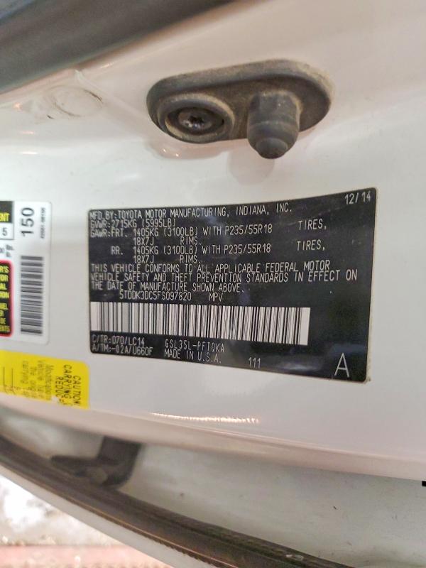 Aukcja sprzedaży 2015 Toyota Sienna, vin: 5TDDK3DC5FS097820, numer aukcji: 77242625