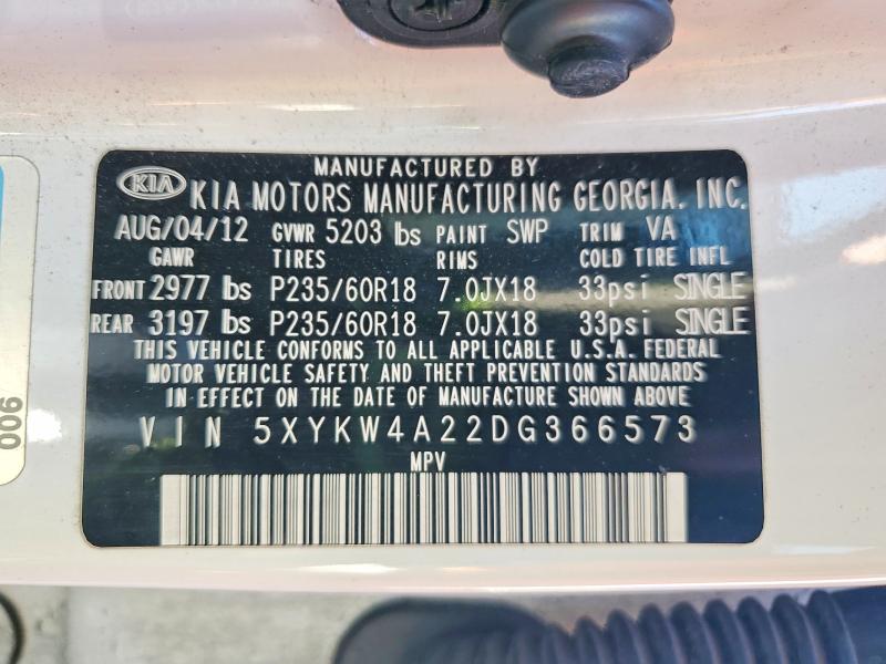 45544746 :رقم المزاد ، 5XYKW4A22DG366573 vin ، 2013 Kia Sorento مزاد بيع
