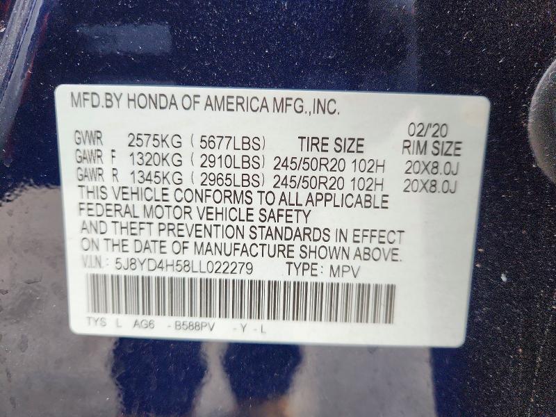 Продаж на аукціоні авто 2020 Acura Mdx, vin: 5J8YD4H58LL022279, номер лоту: 78933085
