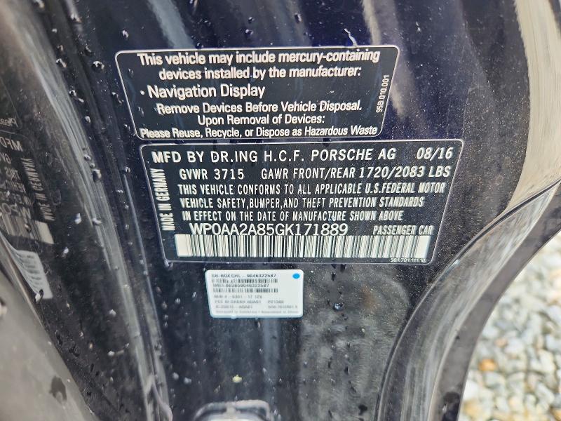 46659226 :رقم المزاد ، WP0AA2A85GK171889 vin ، 2016 Porsche Cayman مزاد بيع