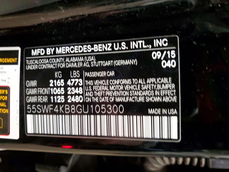 Aukcja sprzedaży 2016 Mercedes-benz C, vin: 55SWF4KB8GU105300, numer aukcji: 46925336