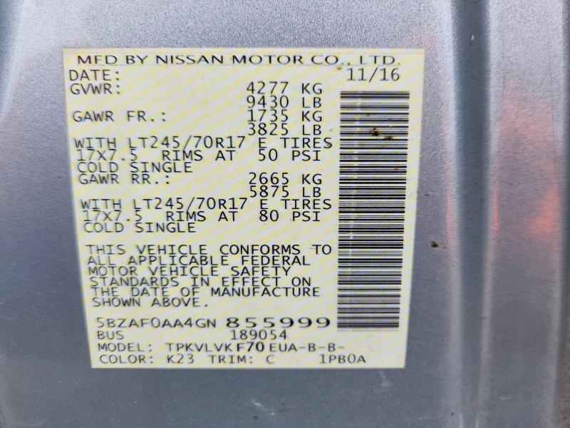 78658705 :رقم المزاد ، 5BZAF0AA4GN855999 vin ، 2016 Nissan Nv مزاد بيع