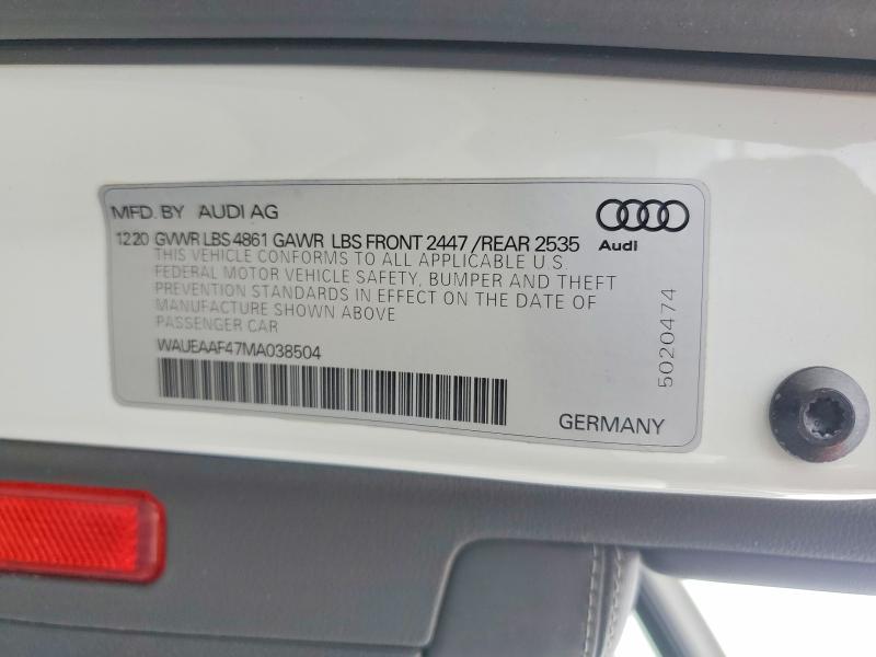 46352686 :رقم المزاد ، WAUEAAF47MA038504 vin ، 2021 Audi A4 مزاد بيع