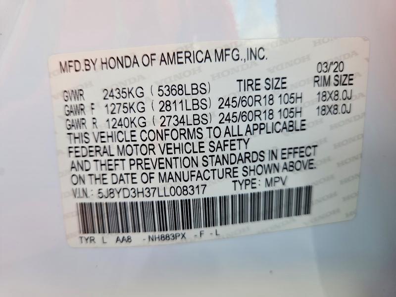 Продажа на аукционе авто 2020 Acura Mdx, vin: 5J8YD3H37LL008317, номер лота: 45834536