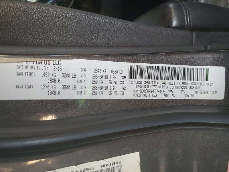 2015 Dodge Durango მანქანა იყიდება აუქციონზე, vin: 1C4RDHAGXFC764225, აუქციონის ნომერი: 46129086