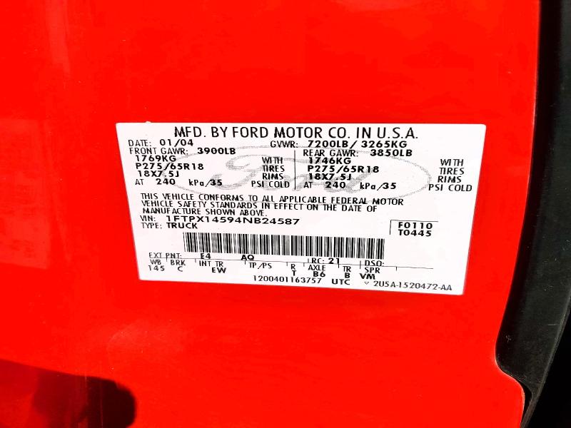Aukcja sprzedaży 2004 Ford F150, vin: 1FTPX14594NB24587, numer aukcji: 79664065