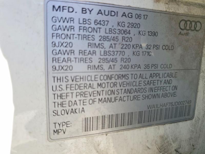 Aukcja sprzedaży 2018 Audi Q7, vin: WA1LHAF75JD002749, numer aukcji: 45839756