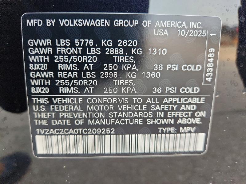 47415816 :رقم المزاد ، 1V2AC2CA0TC209252 vin ، 2026 Volkswagen Atlas Cross Sport مزاد بيع