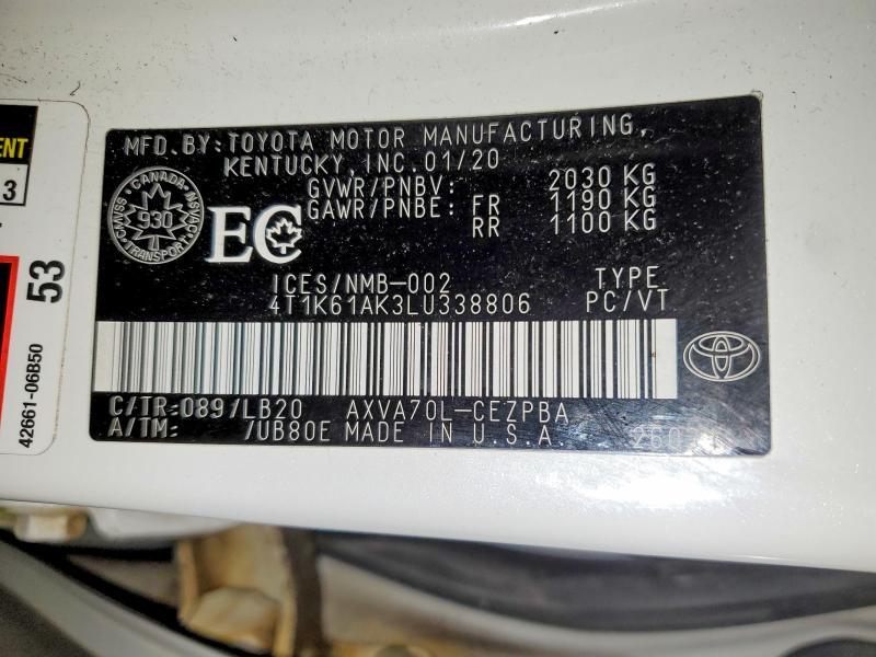 Aukcja sprzedaży 2020 Toyota Camry, vin: 4T1K61AK3LU338806, numer aukcji: 45658246