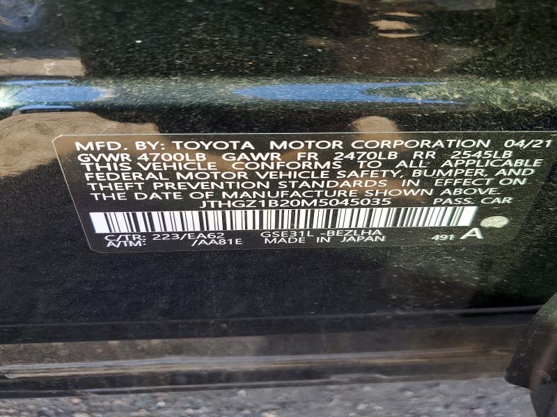 Aukcja sprzedaży 2021 Lexus Is 350, vin: JTHGZ1B20M5045035, numer aukcji: 46835516