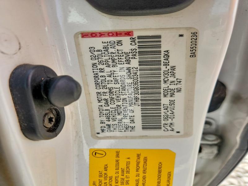 Продажа на аукционе авто 2003 Lexus Es 300, vin: JTHBF30G636003412, номер лота: 47792156