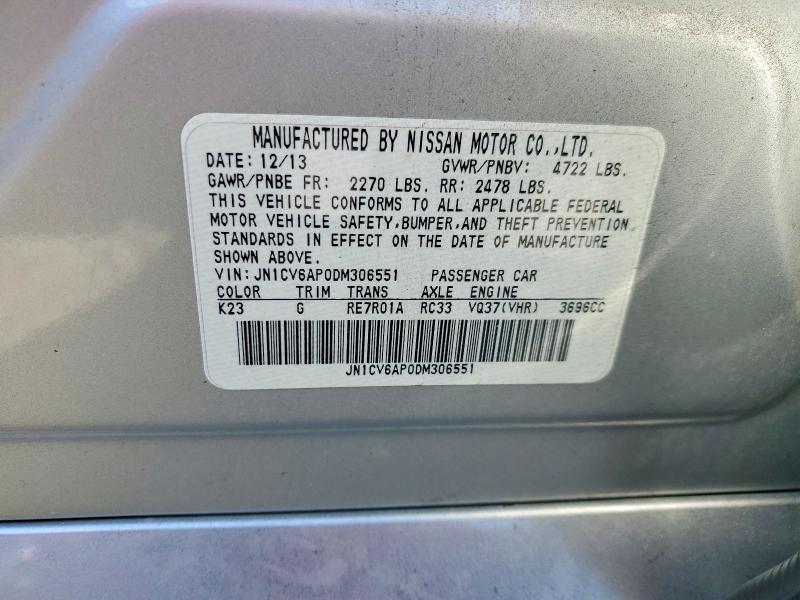 2013 Infiniti G37 Sedan მანქანა იყიდება აუქციონზე, vin: JN1CV6AP0DM306551, აუქციონის ნომერი: 46764226
