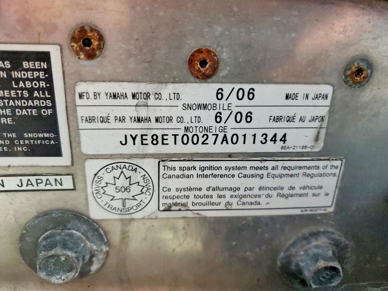 2007 Yamaha Rs Venture მანქანა იყიდება აუქციონზე, vin: JYE8ET0027A011344, აუქციონის ნომერი: 46185916