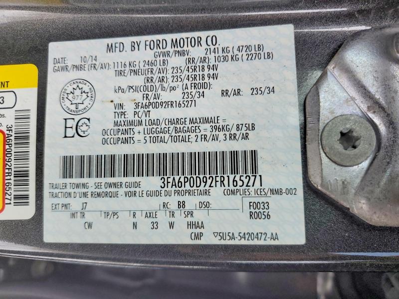 Aukcja sprzedaży 2015 Ford Fusion, vin: 3FA6P0D92FR165271, numer aukcji: 77071125