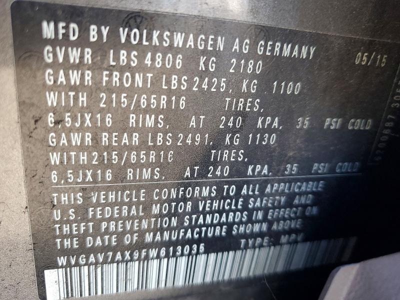 Aukcja sprzedaży 2015 Volkswagen Tiguan, vin: WVGAV7AX9FW613035, numer aukcji: 46829356