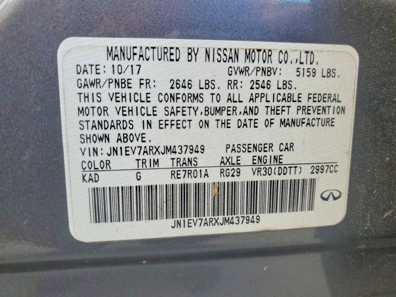Aukcja sprzedaży 2018 Infiniti Q50, vin: JN1EV7ARXJM437949, numer aukcji: 46140996
