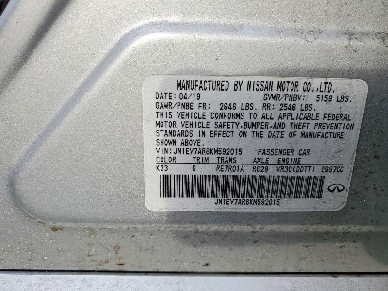 Aukcja sprzedaży 2019 Infiniti Q50, vin: JN1EV7AR6KM592015, numer aukcji: 78467725