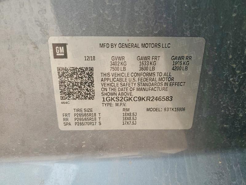 79293025 :رقم المزاد ، 1GKS2GKC9KR246583 vin ، 2019 Gmc Yukon Xl مزاد بيع