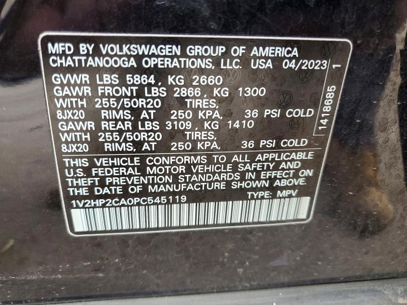 2023 Volkswagen Atlas მანქანა იყიდება აუქციონზე, vin: 1V2HP2CA0PC545119, აუქციონის ნომერი: 47009896
