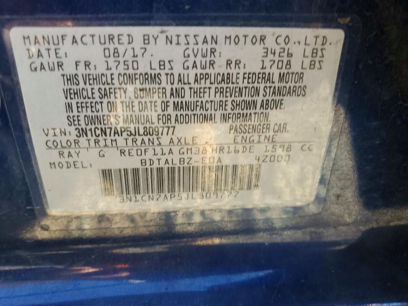 Продажа на аукционе авто 2018 Nissan Versa, vin: 3N1CN7AP5JL809777, номер лота: 41773416