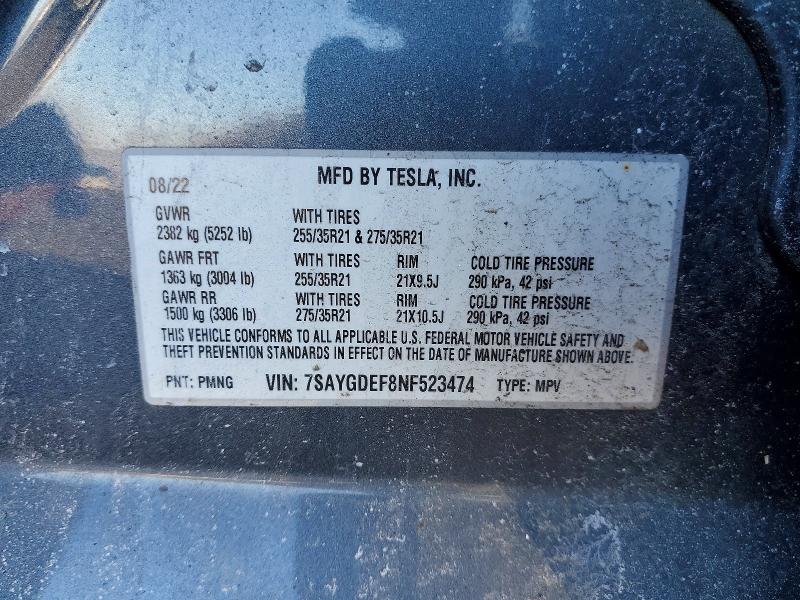 Aukcja sprzedaży 2022 Tesla Model Y, vin: 7SAYGDEF8NF523474, numer aukcji: 79689895