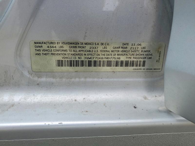 Aukcja sprzedaży 2007 Volkswagen Jetta, vin: 3VWEF71K87M077538, numer aukcji: 46347716