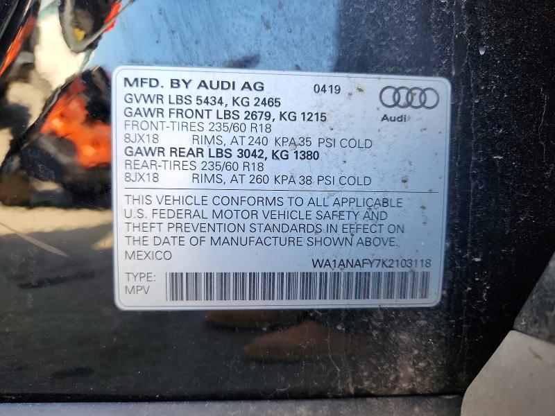 2019 Audi Q5 მანქანა იყიდება აუქციონზე, vin: WA1ANAFY7K2103118, აუქციონის ნომერი: 79132525