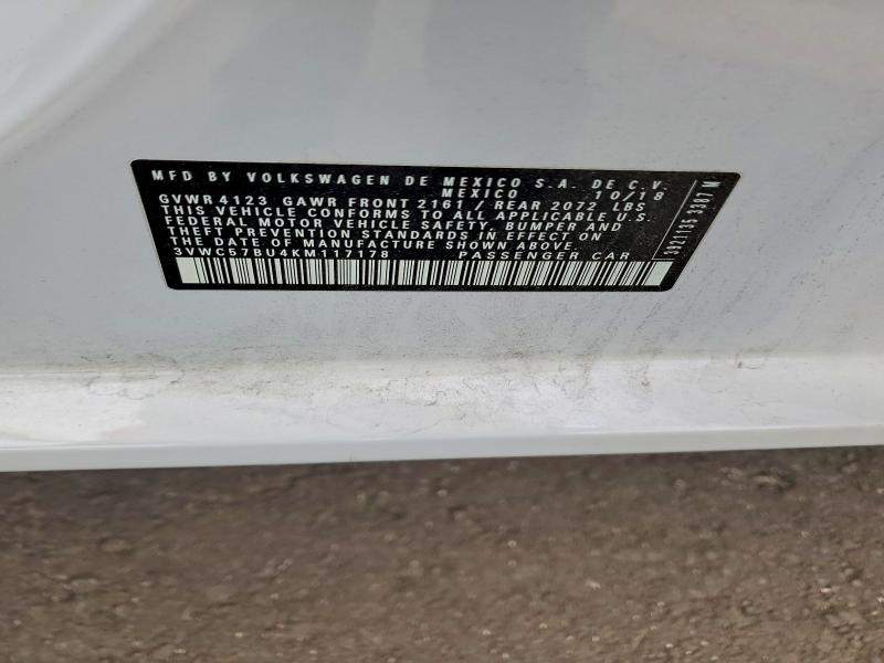 Продаж на аукціоні авто 2019 Volkswagen Jetta, vin: 3VWC57BU4KM117178, номер лоту: 47761946