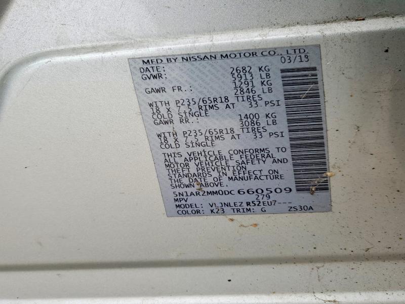 2013 Nissan Pathfinder მანქანა იყიდება აუქციონზე, vin: 5N1AR2MM0DC660509, აუქციონის ნომერი: 46731436