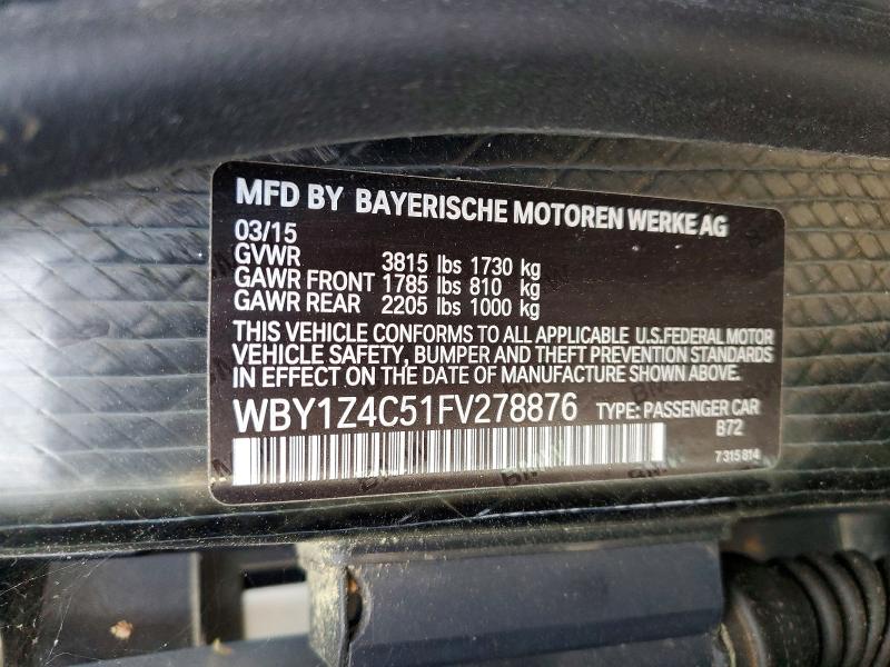 2015 Bmw I3 მანქანა იყიდება აუქციონზე, vin: WBY1Z4C51FV278876, აუქციონის ნომერი: 47362816