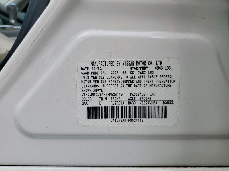 46014856 :رقم المزاد ، JN1CV6AR1FM524115 vin ، 2015 Infiniti Q40 مزاد بيع