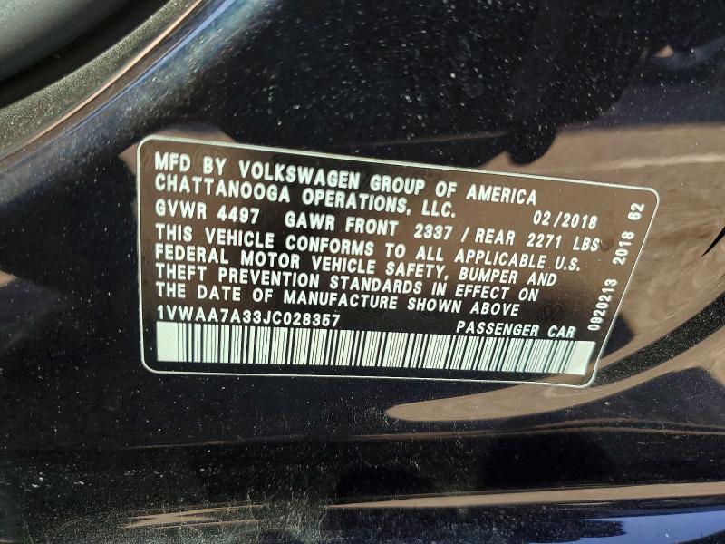 46731236 :رقم المزاد ، 1VWAA7A33JC028357 vin ، 2018 Volkswagen Passat مزاد بيع