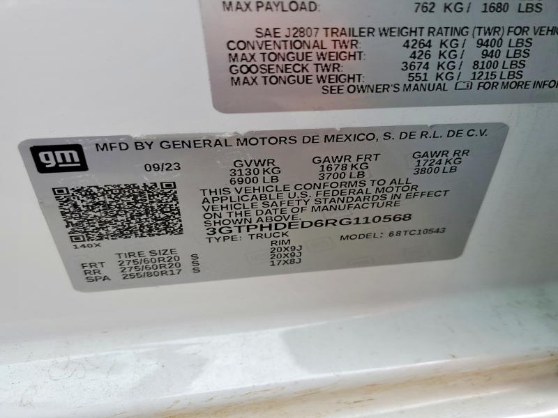 55412626 :رقم المزاد ، 3GTPHDED6RG110568 vin ، 2024 Gmc Sierra مزاد بيع