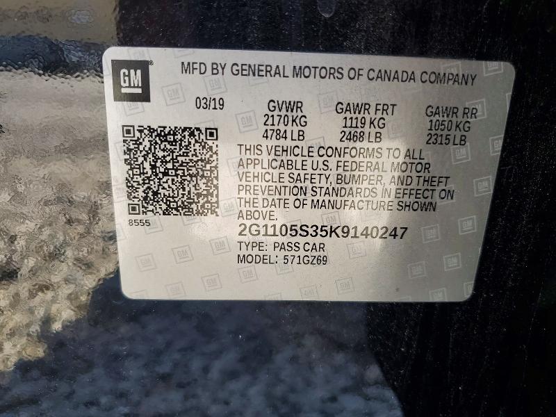 Aukcja sprzedaży 2019 Chevrolet Impala, vin: 2G1105S35K9140247, numer aukcji: 48323516
