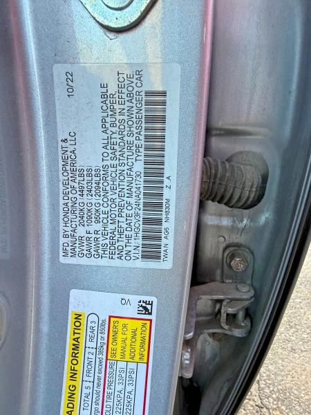 2022 Honda Accord მანქანა იყიდება აუქციონზე, vin: 1HGCV3F24NA041730, აუქციონის ნომერი: 47661886