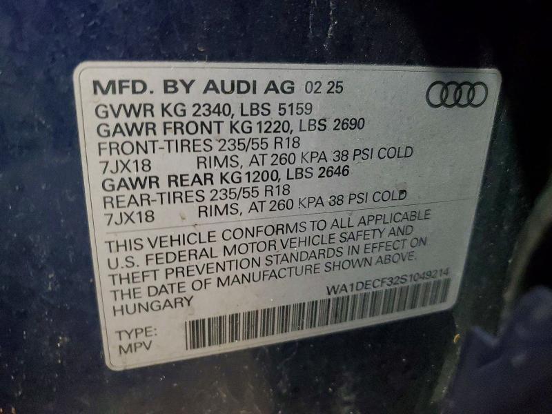 Продажа на аукционе авто 2025 Audi Q3, vin: WA1DECF32S1049214, номер лота: 45590286