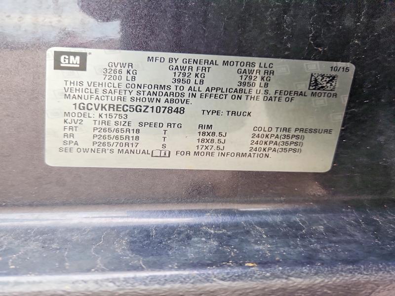 46558766 :رقم المزاد ، 1GCVKREC5GZ107848 vin ، 2016 Chevrolet Silverado مزاد بيع