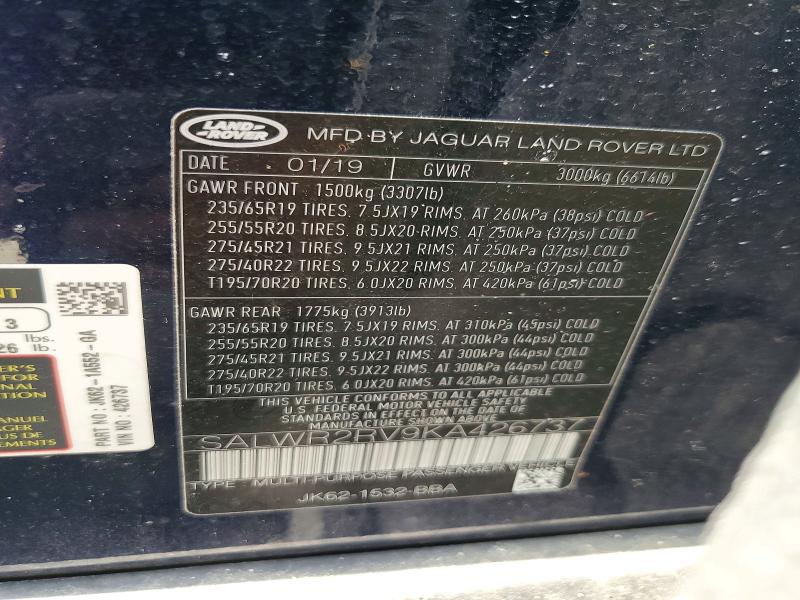 Продажа на аукционе авто 2019 Land Rover Range Rover Sport, vin: SALWR2RV9KA426737, номер лота: 47277006
