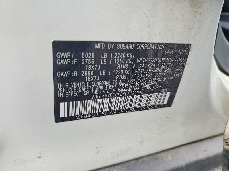46614496 :رقم المزاد ، 4S4BTGKD4L3130340 vin ، 2020 Subaru Outback مزاد بيع