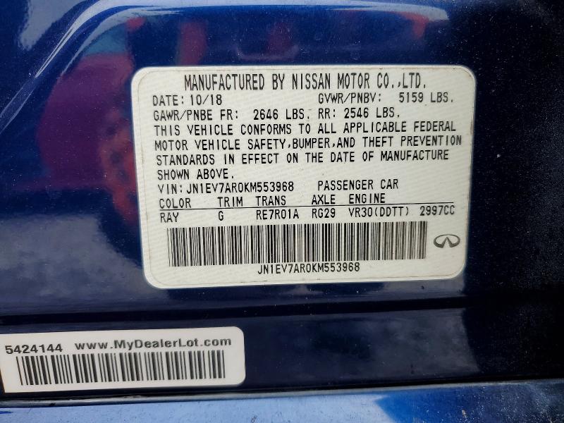 Aukcja sprzedaży 2019 Infiniti Q50, vin: JN1EV7AR0KM553968, numer aukcji: 41844946