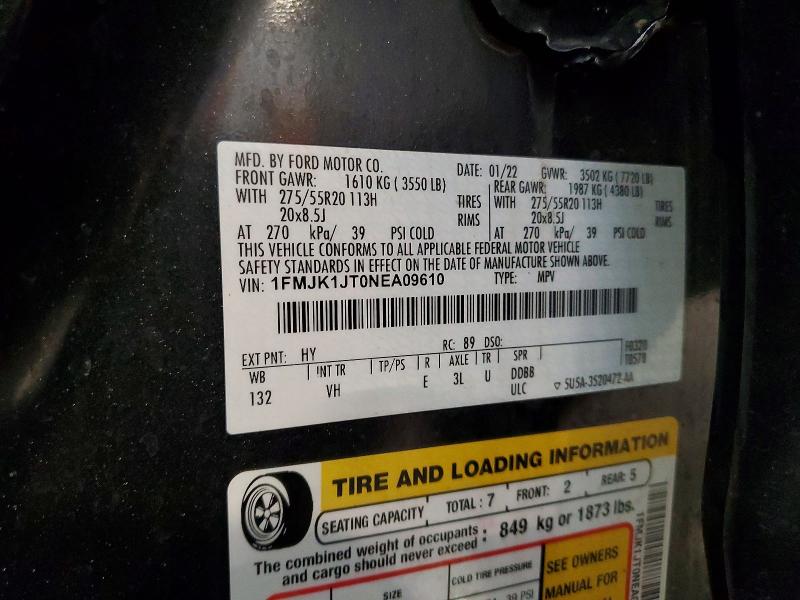 2022 Ford Expedition მანქანა იყიდება აუქციონზე, vin: 1FMJK1JT0NEA09610, აუქციონის ნომერი: 79770705