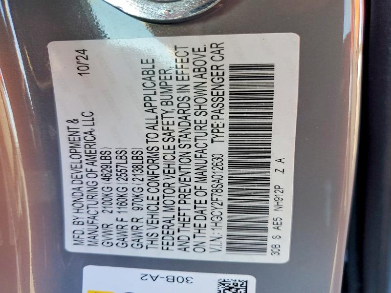 Продажа на аукционе авто 2025 Honda Accord, vin: 1HGCY2F78SA012630, номер лота: 45829106