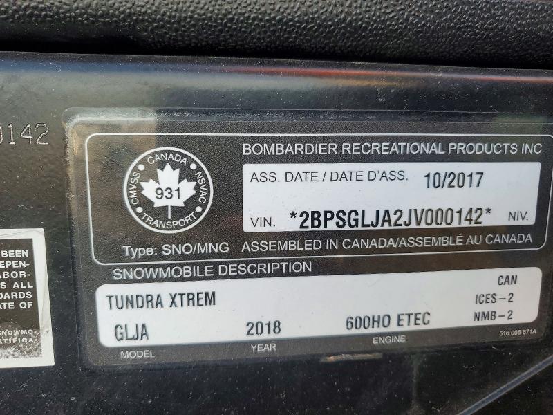 Aukcja sprzedaży 2018 Skidoo Tundra, vin: 2BPSGLJA2JV000142, numer aukcji: 41904606