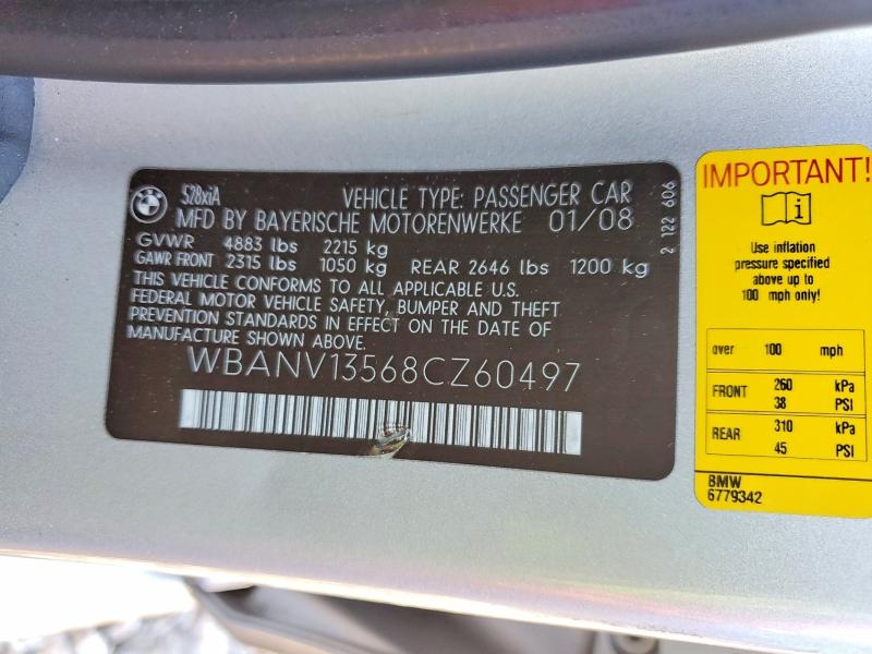 Продажа на аукционе авто 2008 Bmw 528, vin: WBANV13568CZ60497, номер лота: 46049546