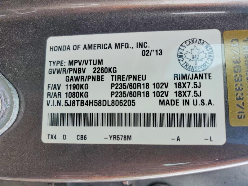 2013 Acura Rdx მანქანა იყიდება აუქციონზე, vin: 5J8TB4H58DL806205, აუქციონის ნომერი: 79578825