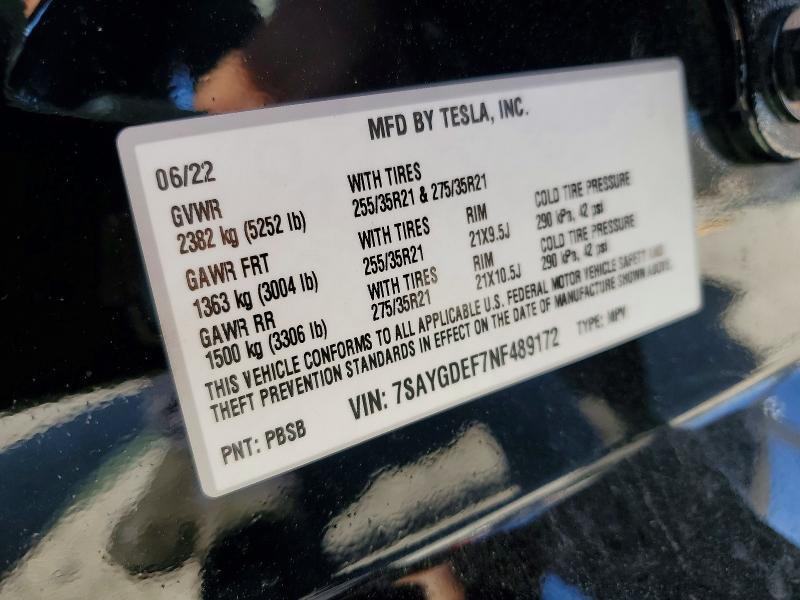 2022 Tesla Model Y მანქანა იყიდება აუქციონზე, vin: 7SAYGDEF7NF489172, აუქციონის ნომერი: 47288856
