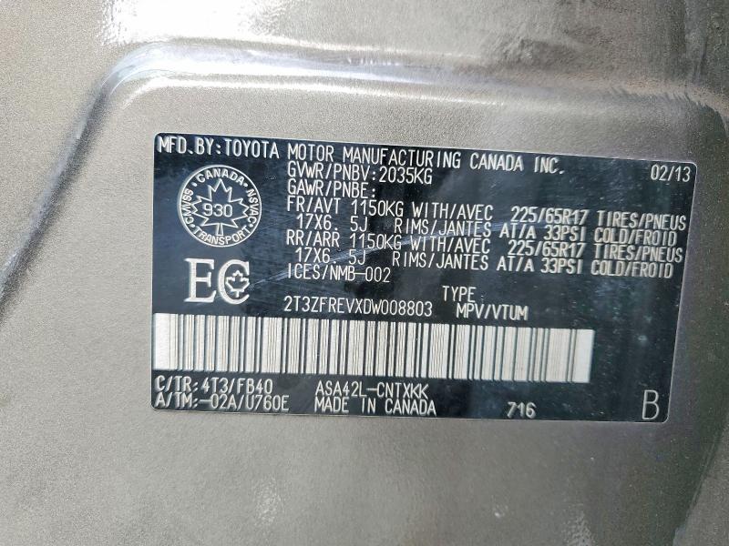 46825136 :رقم المزاد ، 2T3ZFREVXDW008803 vin ، 2013 Toyota Rav4 مزاد بيع
